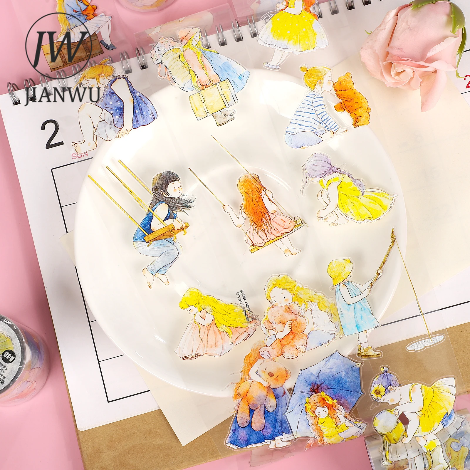 JIANWU 50mm * 600cm 귀여운 소녀 재미 있은 캐릭터 풍경 재료 콜라주 PET 테이프 크리 에이 티브 DIY 저널 스크랩북 편지지