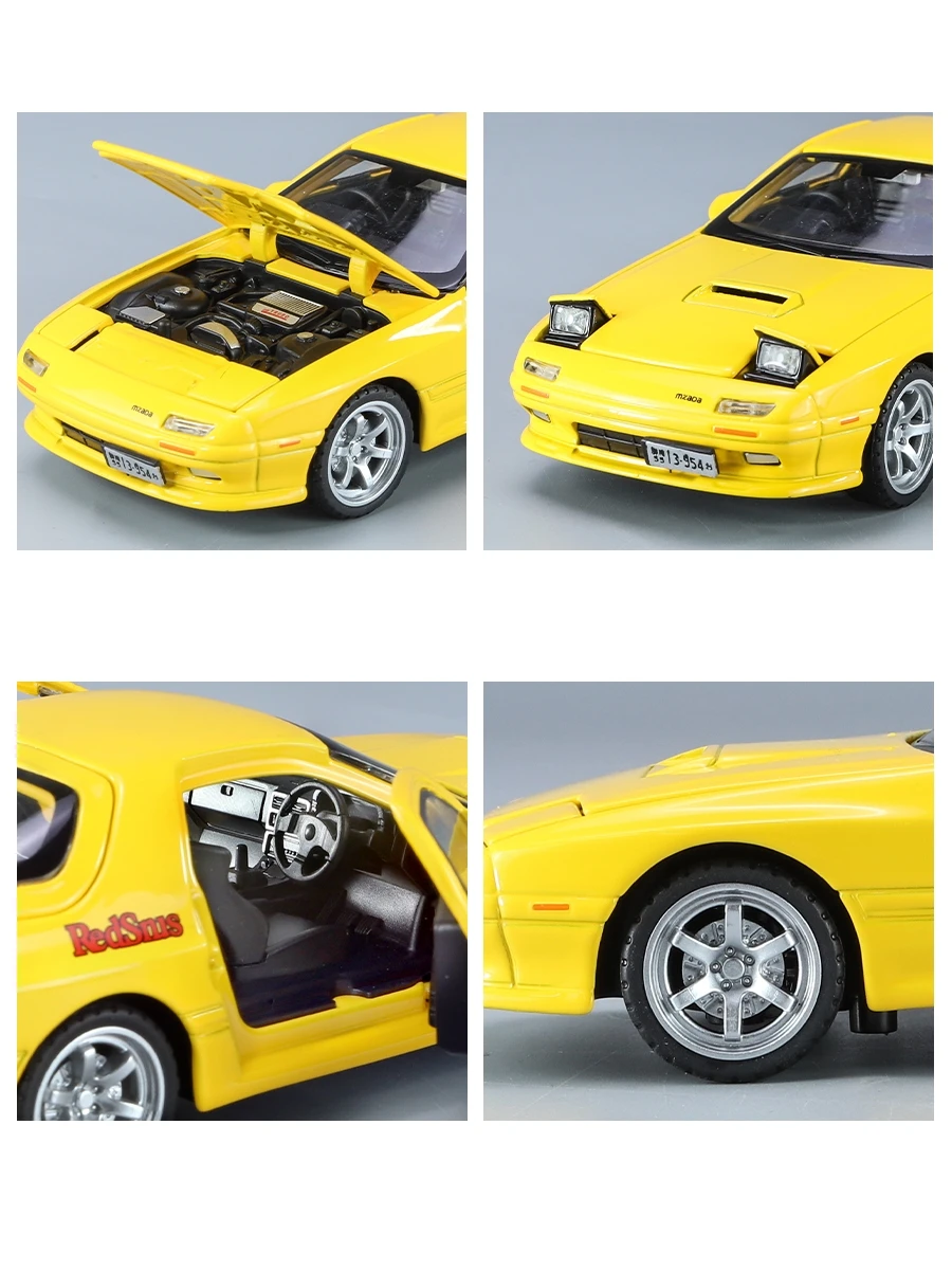1/32 Mazda RX7 Initial D Miniature Diecast RX-7 Toy Car Model Sound & Light Doors Openable Collection Gift for Children Boy Kid 4