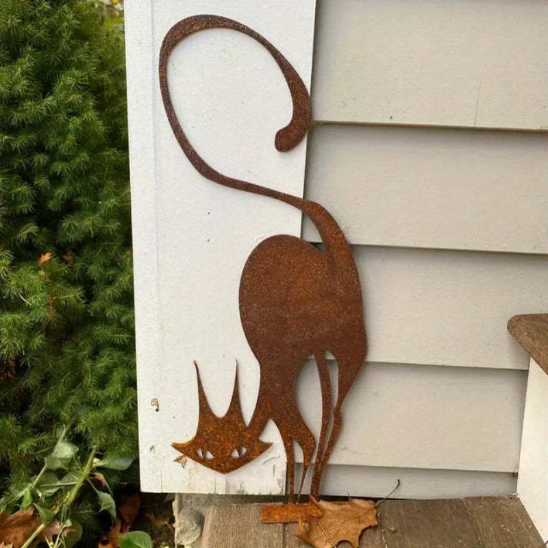 

Hello Young Rusty Series of Wrought Iron Crafts Cat Halloween Decor Fence Ornaments Outdoor Garden Statue Ornaments Garden Part
