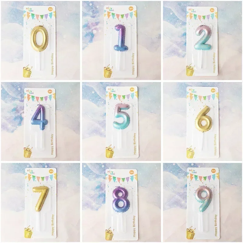 Gradient Number Candles Glitter Birthday Candles Cake Topper Decoration 0-9 Numbers Digital Candle Birthday Party Supplies Velas cake candles
