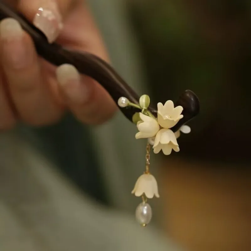 투스칸 자두나무 머리핀 중국 전통 스타일 종꽃 모양 헤어 액세서리 (치파오, 한푸, 웨딩, 여행, 파티, 일상용)