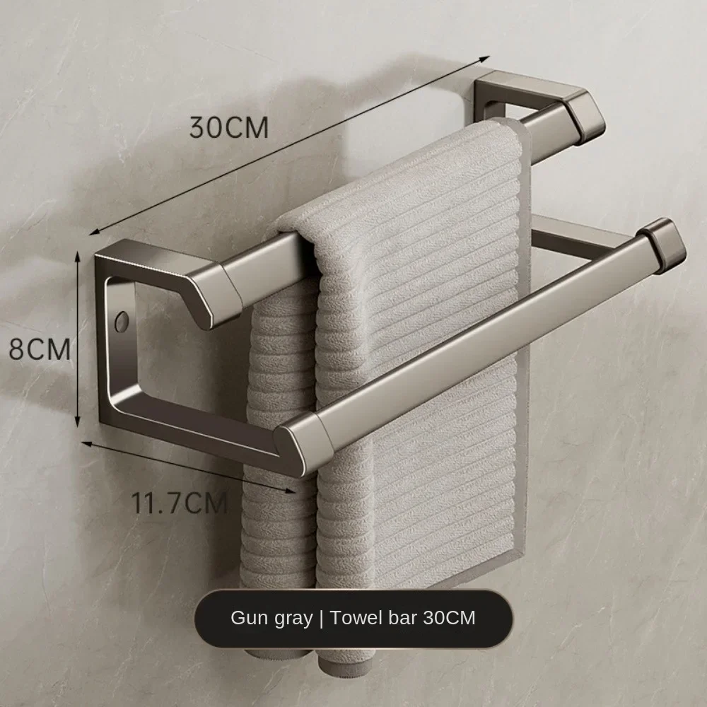 Gun Gray Space Aluminum Hand Towel Rack Folding Movable Bathroom Storage Wall Mounted Toilet Hangers Double Bars Bath Holder