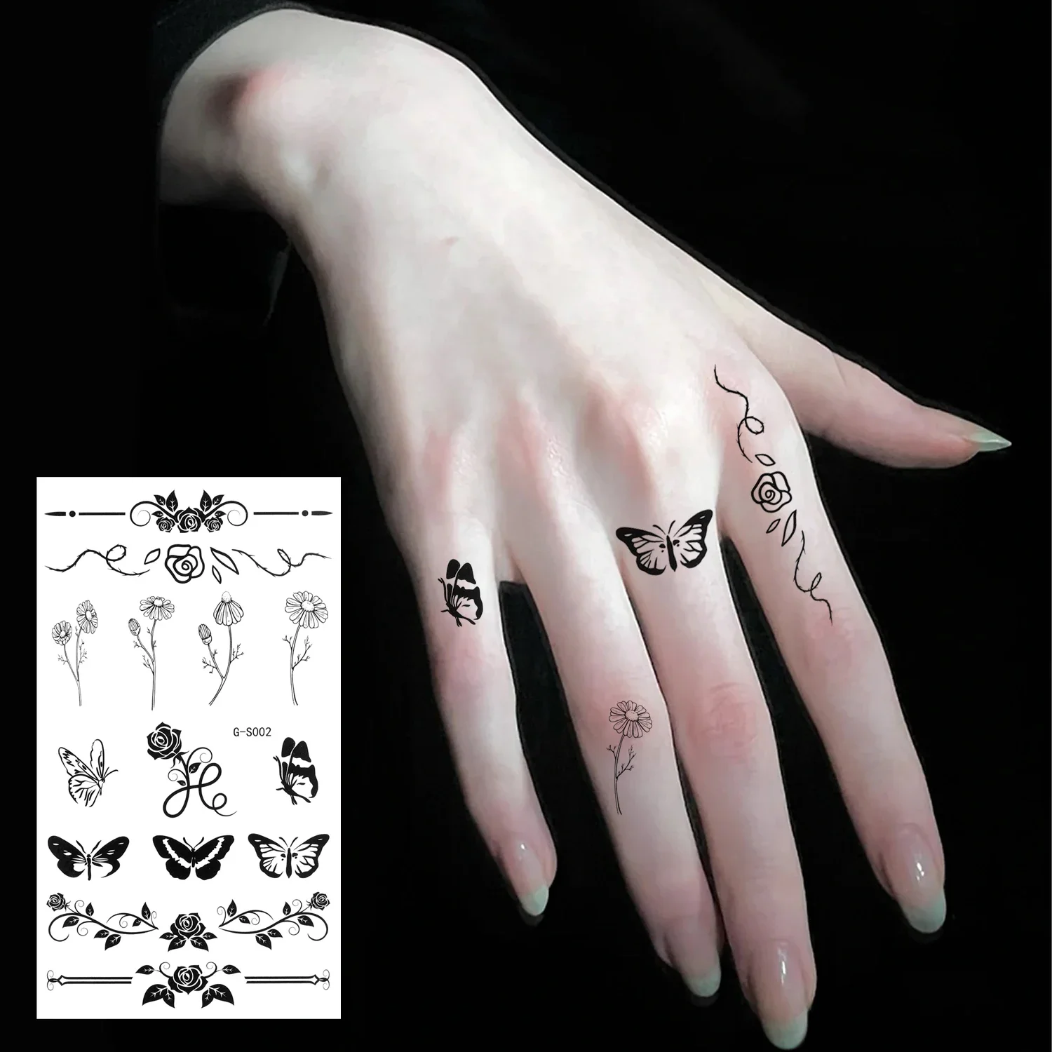 Waterproof Black Temporary Tattoo Stickers Set of 10