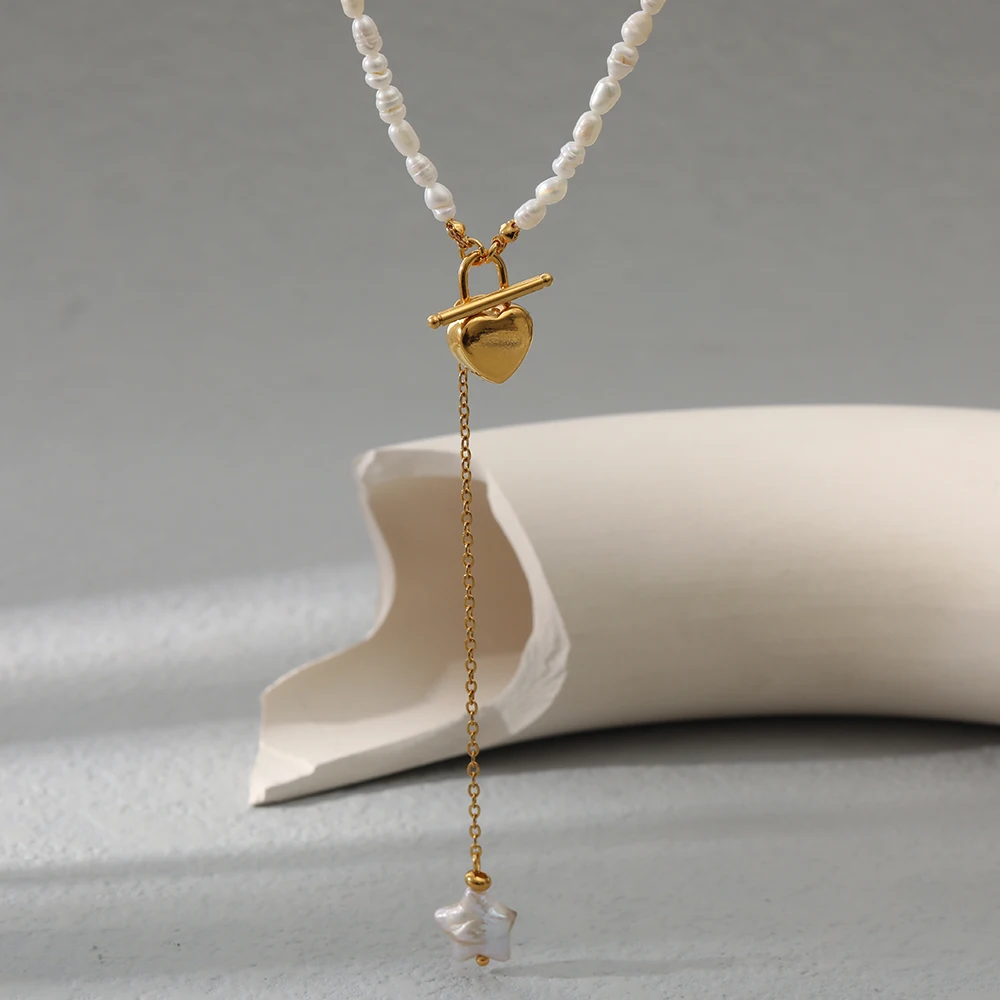 

18K Real Gold Plated Waterproof Fade Color Fashion Natural Freshwater Pearl Ladies Stainless Steel Pendant Necklace