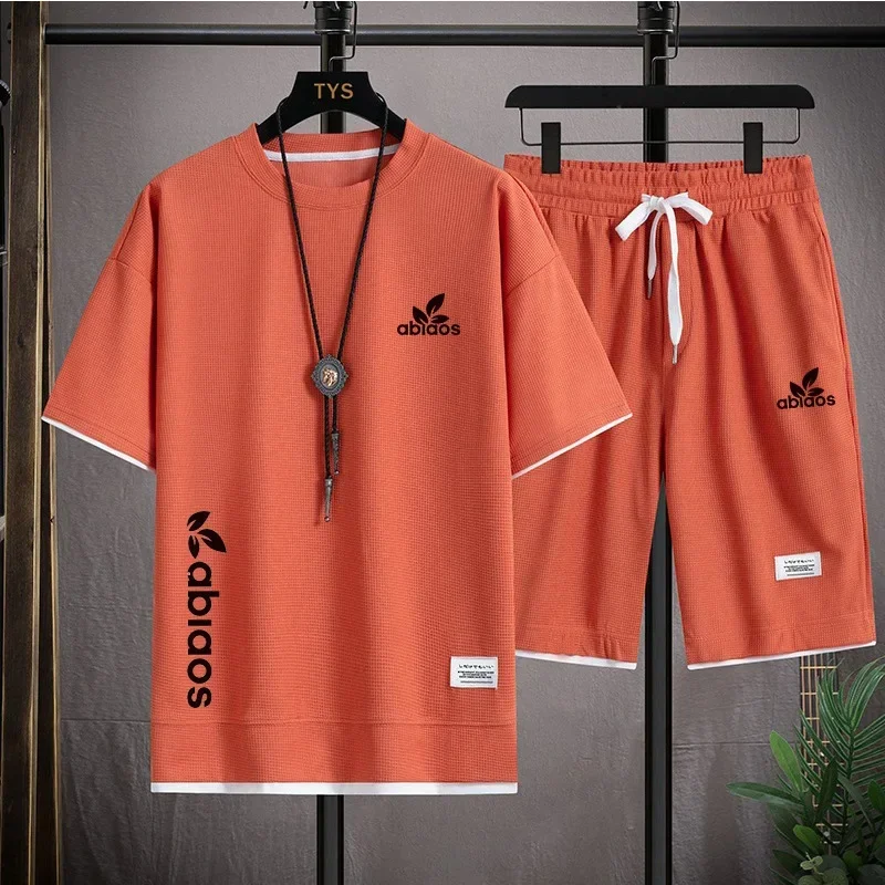 2024 Summer Men's Sportswear Breathable short sleeve T-shirt + Shorts 2 piece casual basketball training wear