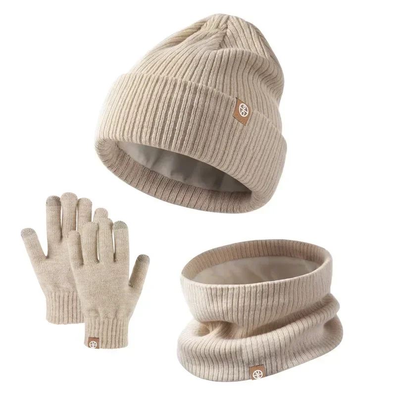 Winter Set for Children Knit Striped Beanies Kids Scarf Double Layer Plush Lining Winter Hat Snood Gloves Set for Girl Boy 3pcs kids winter hat scarf set