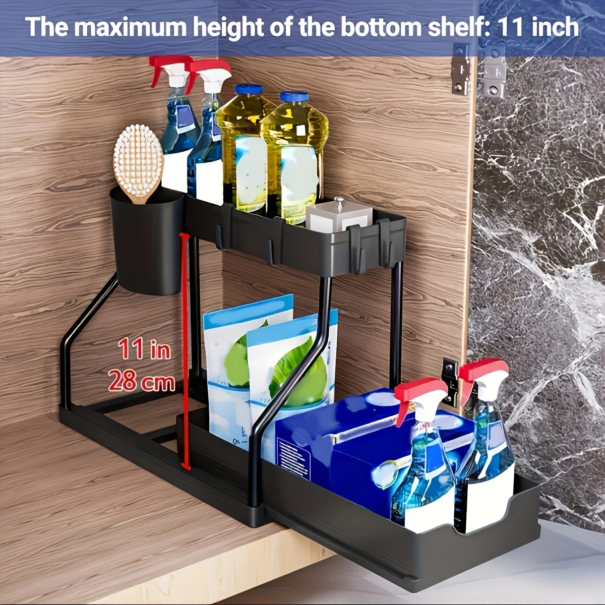 Double Layer Storage Rack, Pull-out Storage Box, Cabinet Sink for Organizing and Organizing Storage Racks  Kitchen Organizer