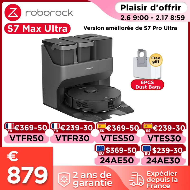 [-$50: Lds50] Roborock S7 Max Ultra Robot Aspirapolvere Con Aspirazione 5500Pa, Autolavaggio/Auto Dry/Ricarica Automatica Con Prevenzione Degli Ostaco