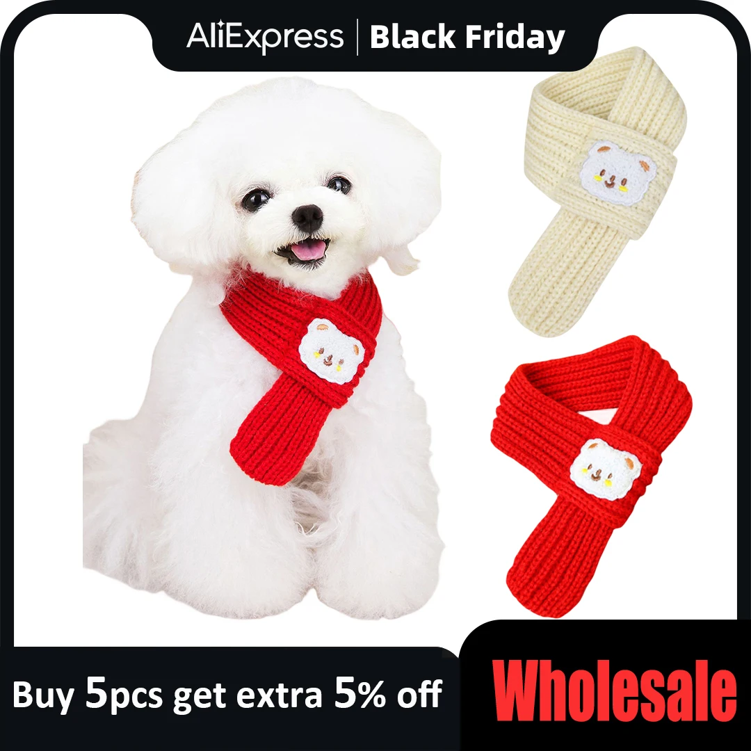 

Autumn Winter Thick Warmer Dogs Scarf Red White Cartoon Bear Pattern Teddy Schnauzer Neck Scarves Soft Fashion Pet Accessories