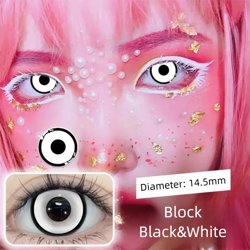Vibrant Cyan Mesh White Colored Contact Lenses for Dramatic Cosplay & Halloween