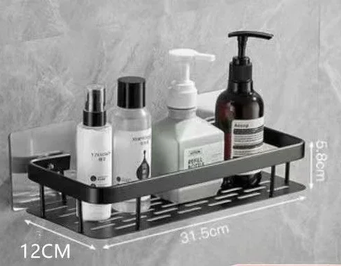 Bathroom Square Basket Suction Wall Space Aluminum Shower Room Rectangular Perforation-free Bathroom Corner Shelf 5