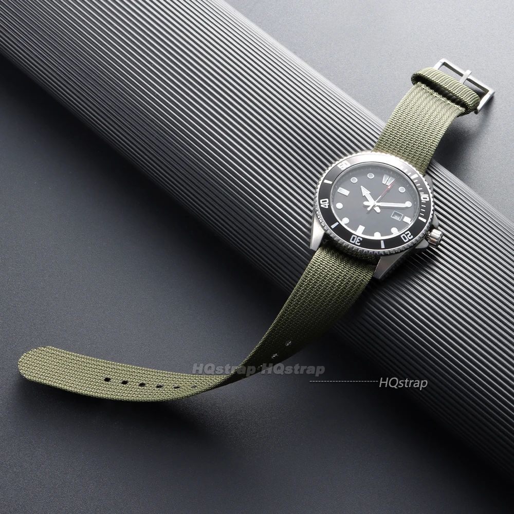 Nylon Army Sports Watch Strap - Adjustable Pin Buckle Band in Brown, Green, and Black