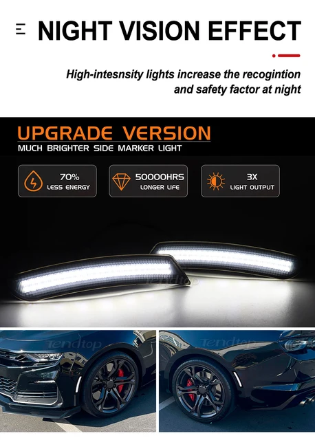 thumbnail image 2 of Dynamic Green LED Side Marker Lights For Chevy Camaro 2016-2023 - Smoked Lens Pack Of 4 2 of 10