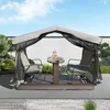 Aluminum Frame 4-Seat Outdoor Glider Bench with Canopy Sling Seat Retro Metal Patio Swing Chair Garden Furniture 1