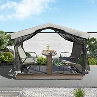 Aluminum Frame 4-Seat Outdoor Glider Bench with Canopy Sling Seat Retro Metal Patio Swing Chair Garden Furniture 1
