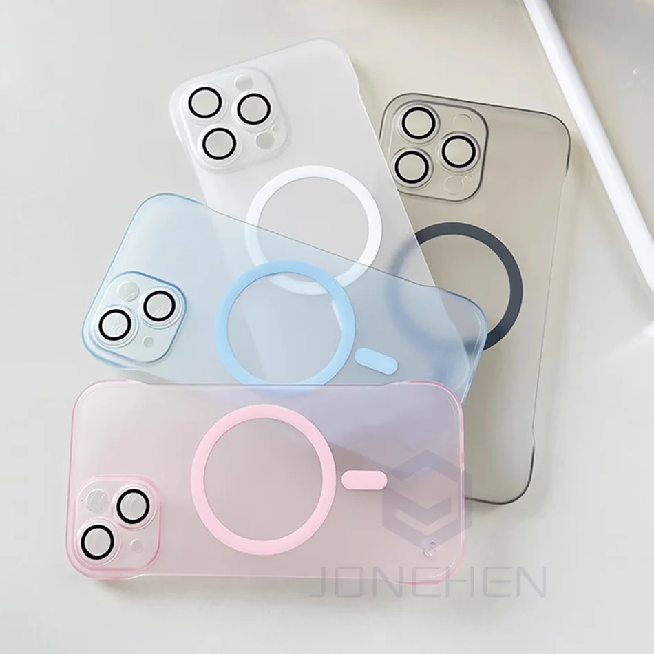 Ultra-Thin Magnetic Frameless Matte Clear Case with Translucent Frosted Lens Cover