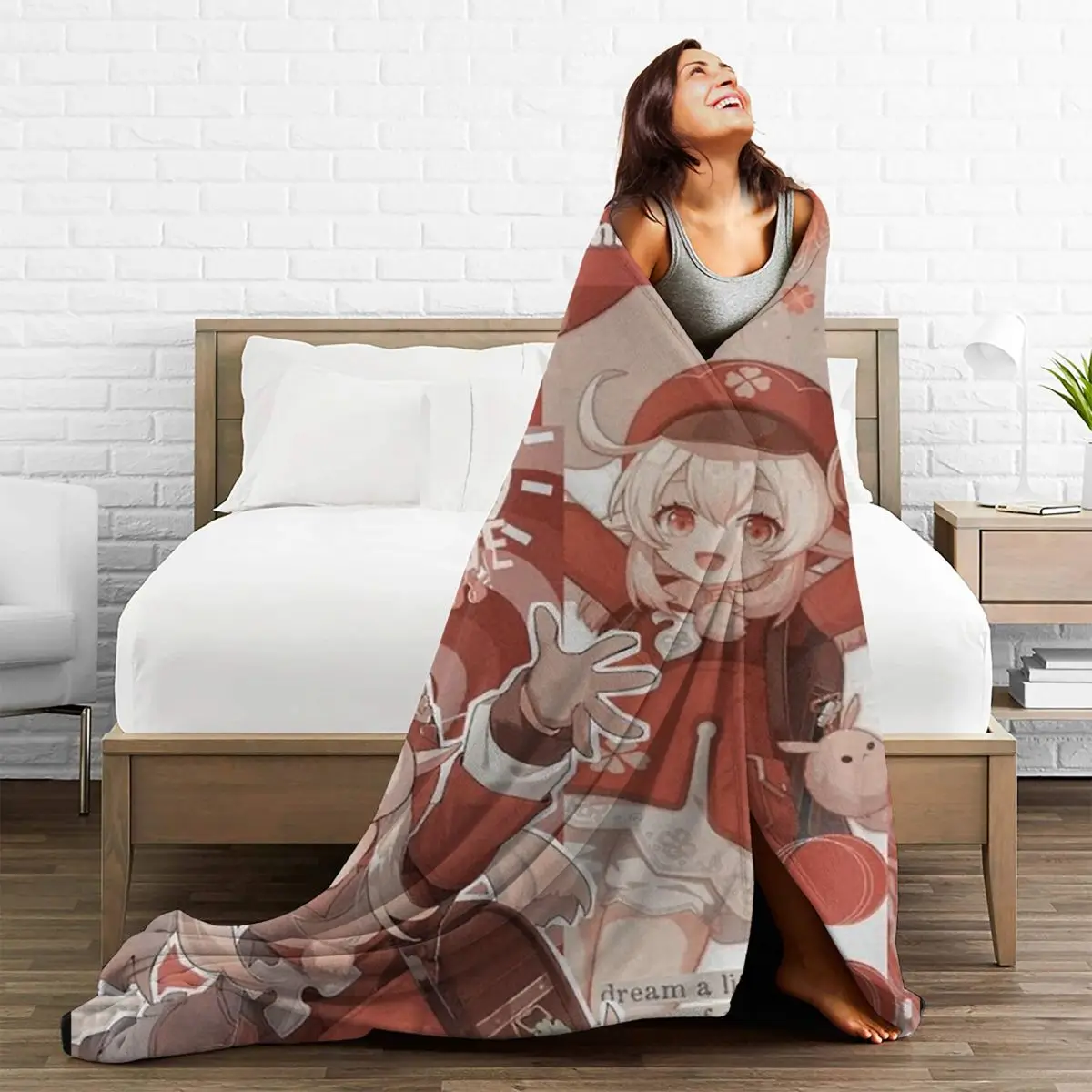 Klee Genshin Impact Blanket Flannel Print Anime Collage Breathable Warm Throw Blanket for Home Travel Rug Piece