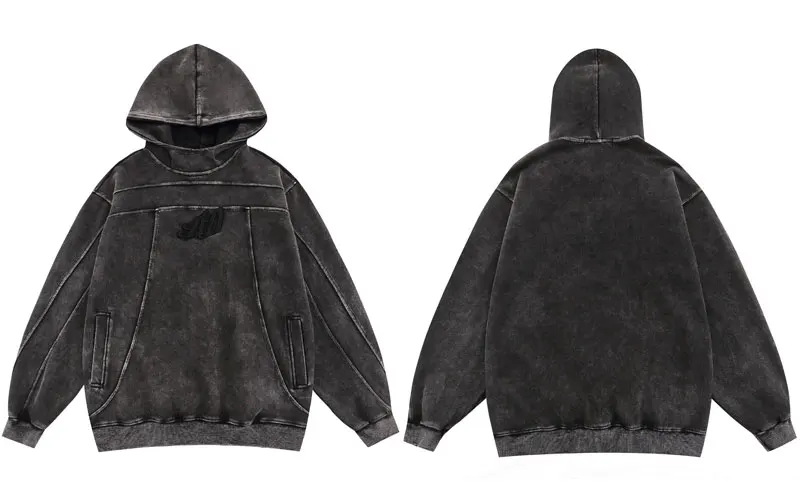 Sudadera con capucha holgada estilo punk gótico vintage lavado para hombre - True Deals Club