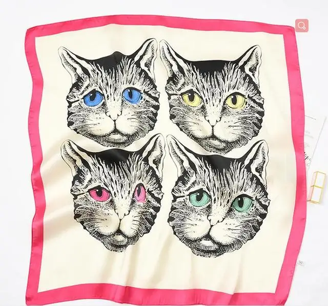 70cm*70cm Silk Square Scarf Women Cartoon cat Bag Print Foulard Big Hijab Bandana Lady Neckerchief High Quality Silk Scarf FJ095 5