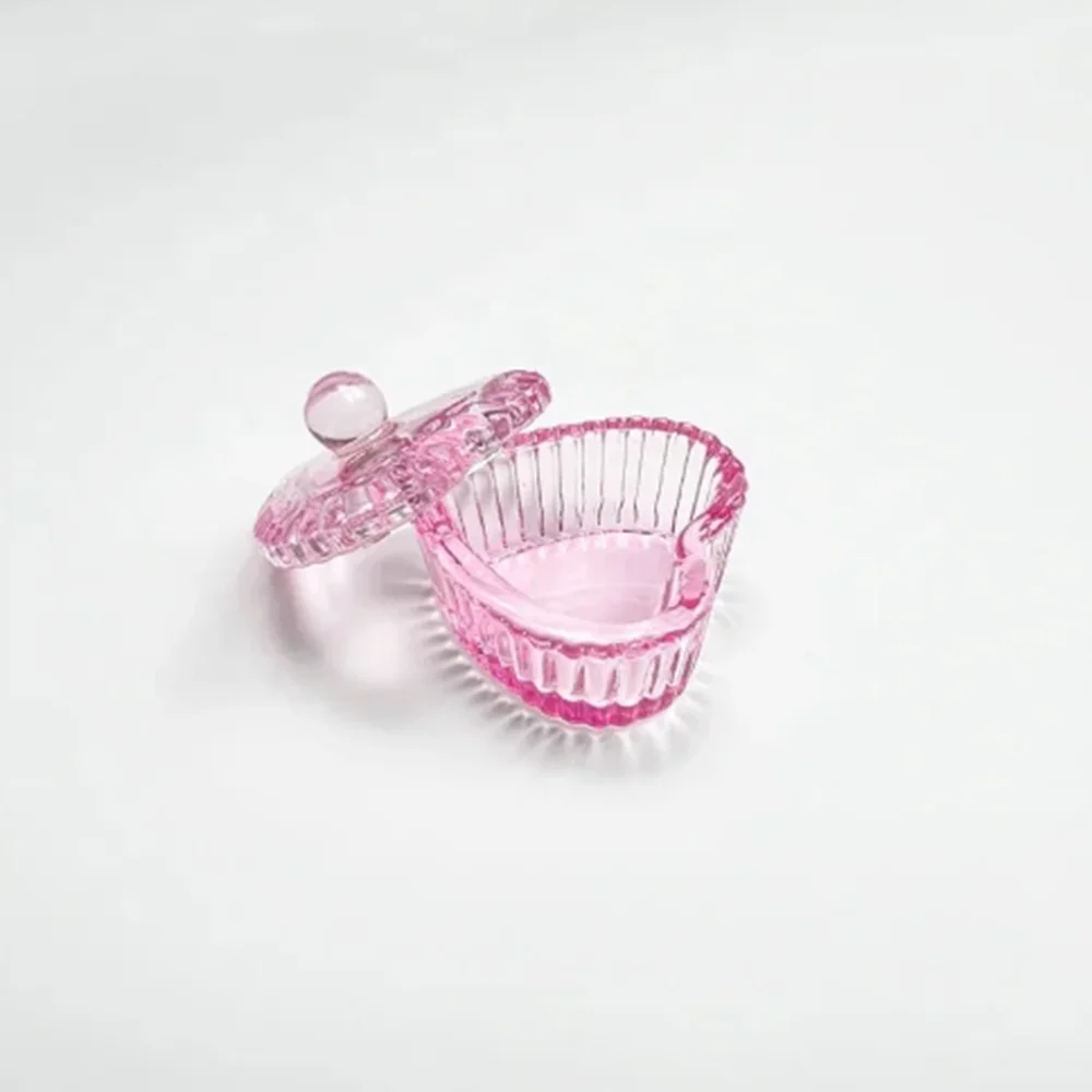 1pcs Pink Crystal Glass Dappen Dish Acrylic Powder Liquid Holder Container Heart Shape Nail Lid Cup Bowl Manicure Accessories 4