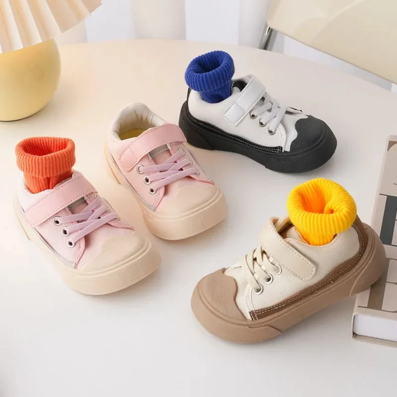 

Children Casual Shoes Girls Retro Canvas Sneakers Boys Anti-kick Wearable Shoes Baby Soft Functional Pigskin Toe Shoes
