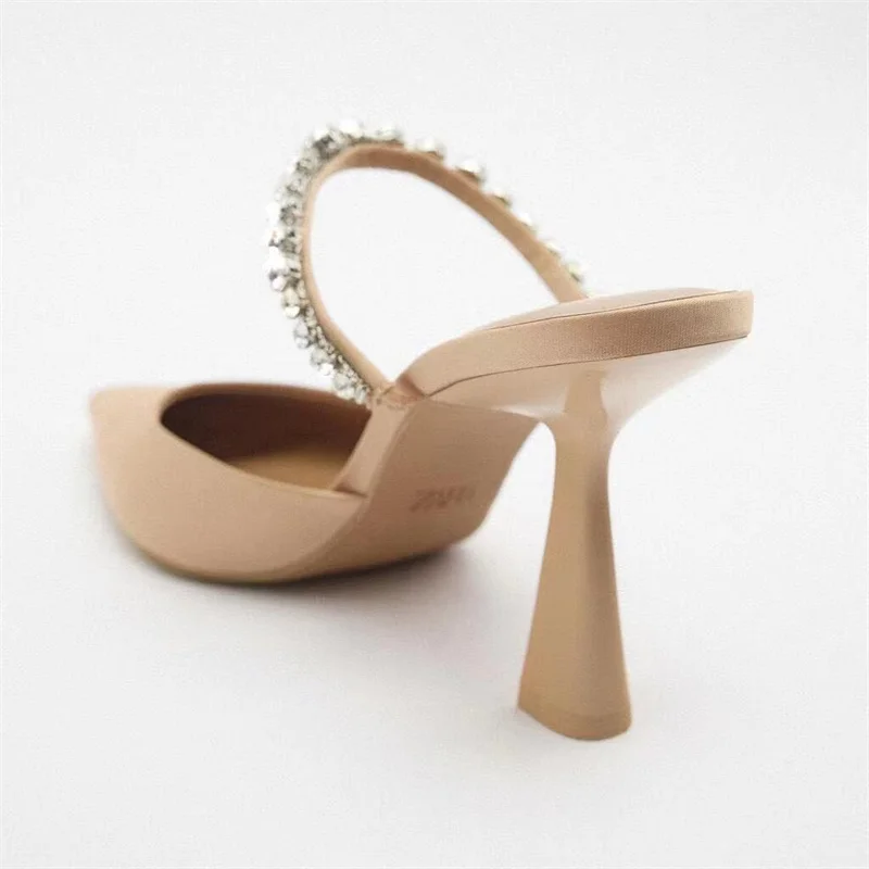 TRAF Women Rhinestone Pointed High Heels Sandals Woman Party High-heeled Sandals Spring Summer 2024 Wedding Bride Heeled Sandals 3