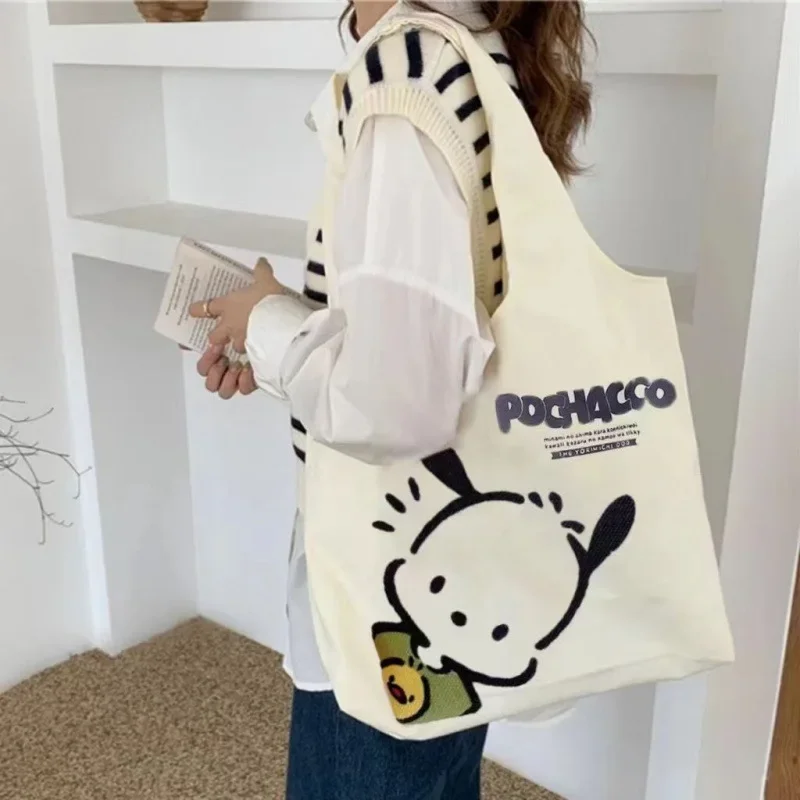 

New Kawaii Sanrio Pochacco Canvas Bag Women Cartoon One Shoulder Bag Out Large Capacity Book Carrying Bag Tote Underarm Bag Gift