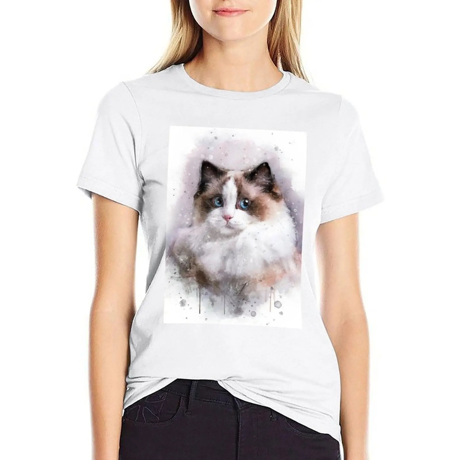 

Ragdoll watercolor T-shirt animal print shirt for girls oversized Women's cotton t-shirt