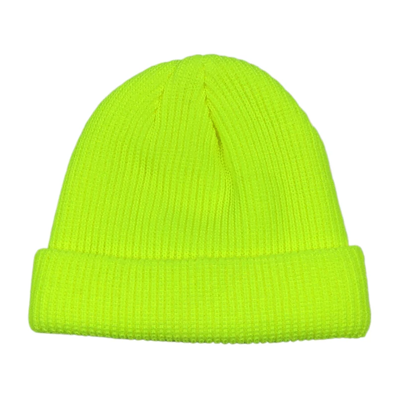 

Short Plain Cuffed Hat Beanies Women Men Winter Knit Skull Cap Hip Hop Streetwear Neon Yellow Neon Orange Bright Green