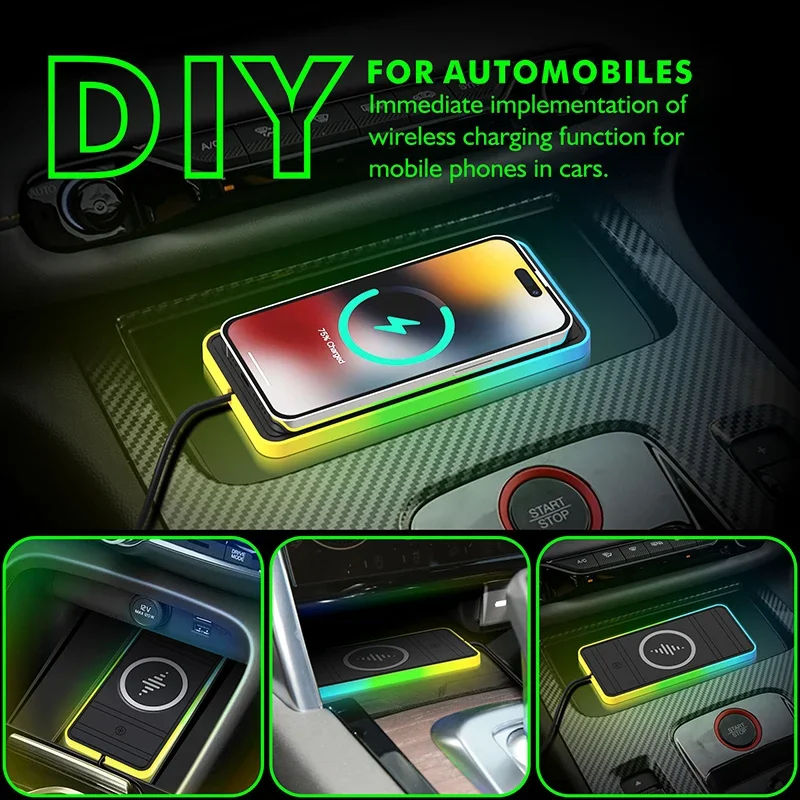30W Car Wireless Charger Adjust RGB Lights Non-Slip Charger Pad for iPhone 15 14 13 12 Samsung Airprods Car Fast Phone Charging