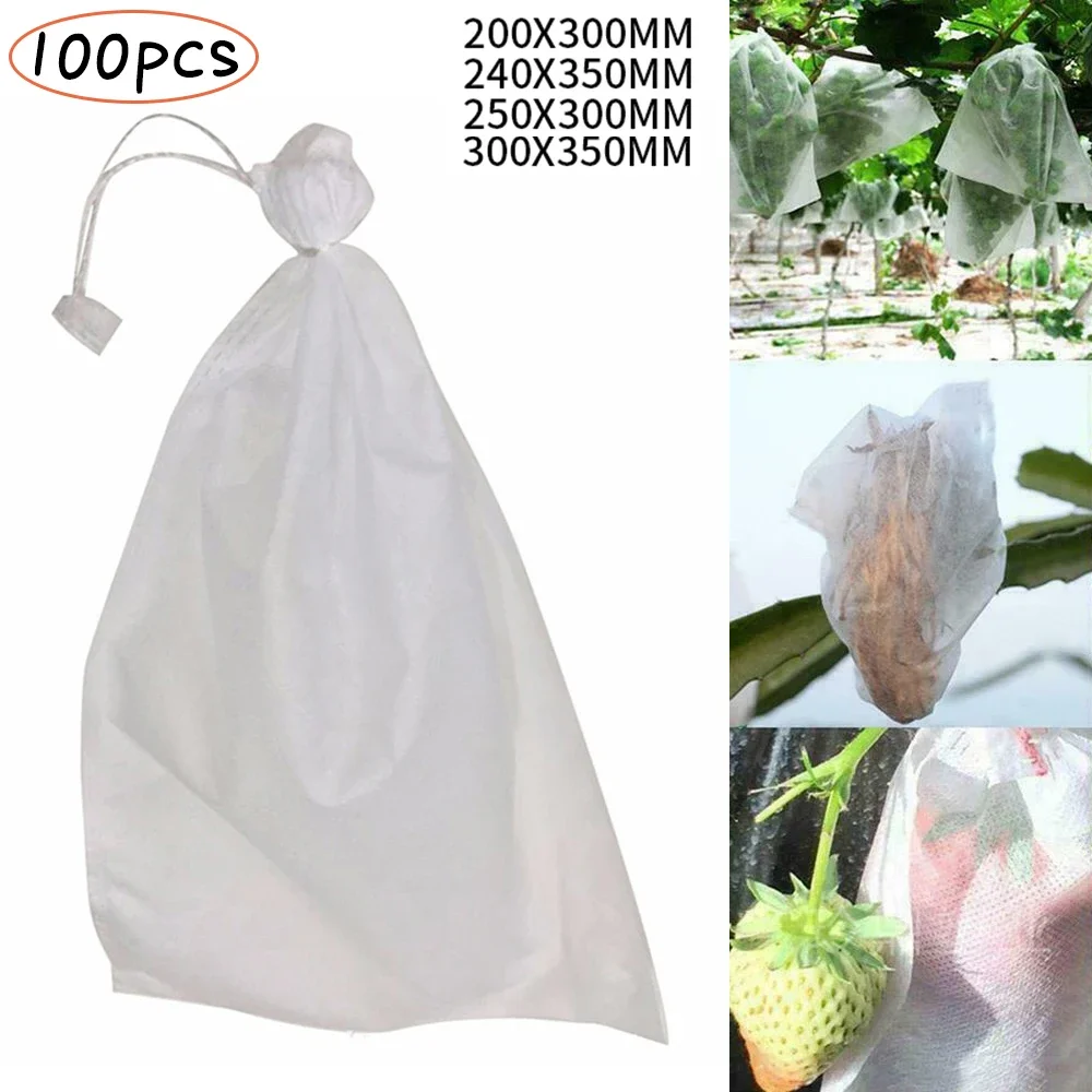 Get Rid Of Broken Paper Bags 100Pcs Fruit Vegetable Grape Protection Bags, Durable Non Woven Fabric, Easy To Install, White