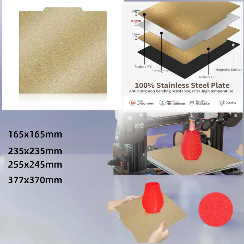 Upgrade der Ender strukturierten PEI-Bauplatte für Ender-2/3/CR-6 SE/Ender-5 Plus 165/235/255 x 245/377 x 370 mm doppelseitiger PEI-Druck