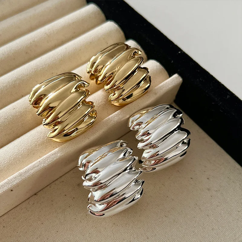 Simple Stud Earrings Metal Copper Alloy Irregular Wave Geometric Gold Silver Color Women Fashion Jewelry Gift