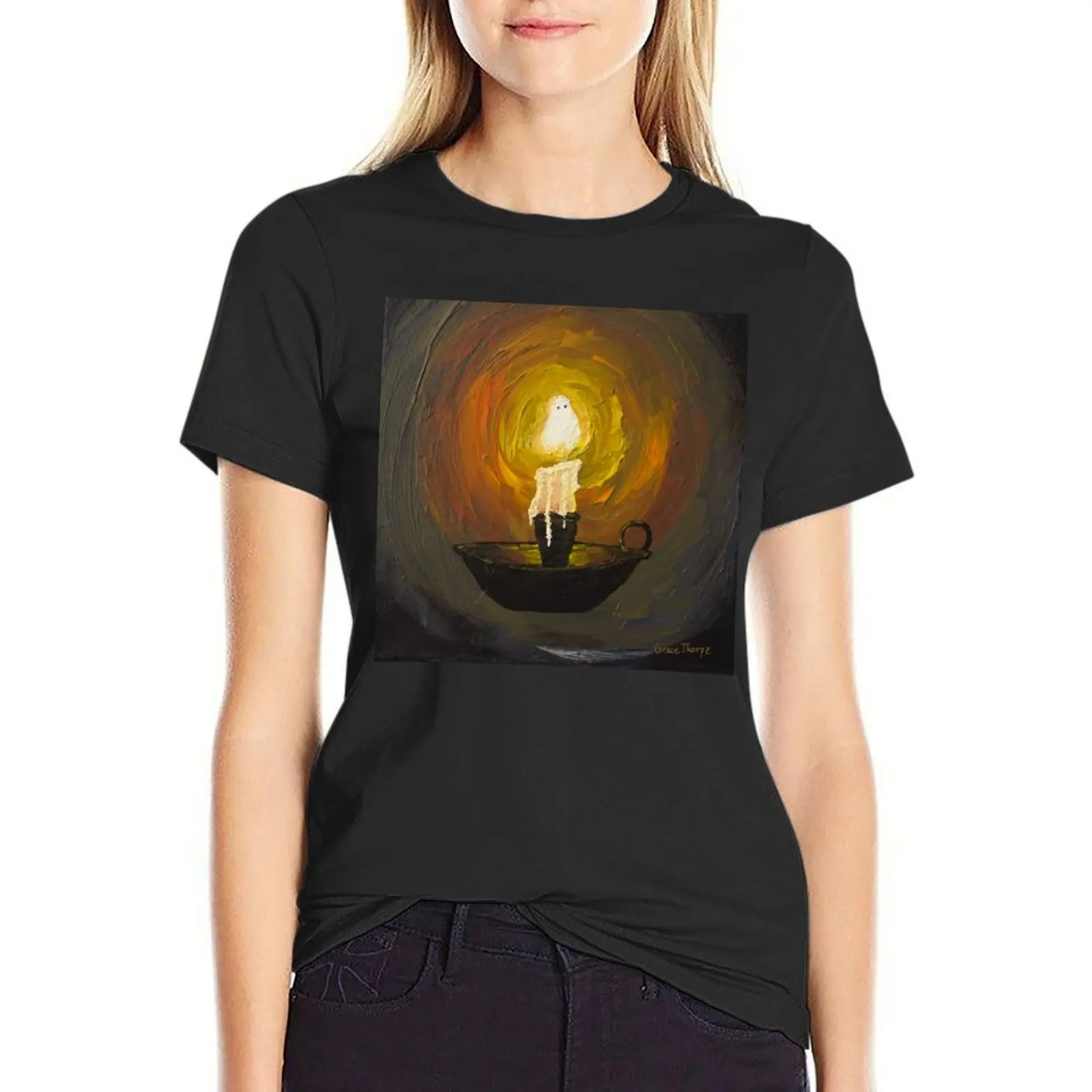 

Candle Flame Ghost Acrylic Painting T-shirt funny vintage clothes tshirts for Women