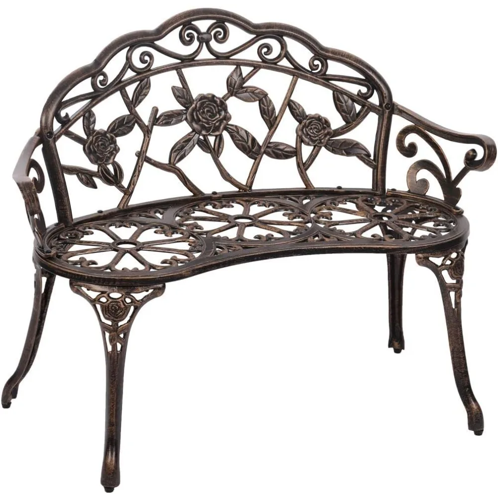 

Park Bench Metal Outdoor Benches Clearance Patio Yard Bench Entryway Bench Floral Rose Accented Bronze