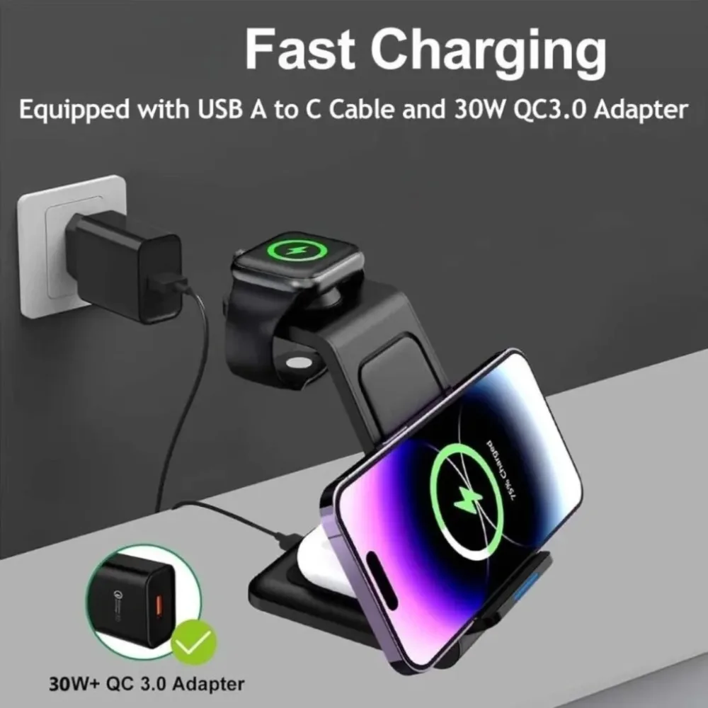 100W Quick Wireless Charger Phone Charging Station For iPhone 16/16 Pro/16 Pro Max 16-12 & Apple Watch 10-2 & AirPods Pro