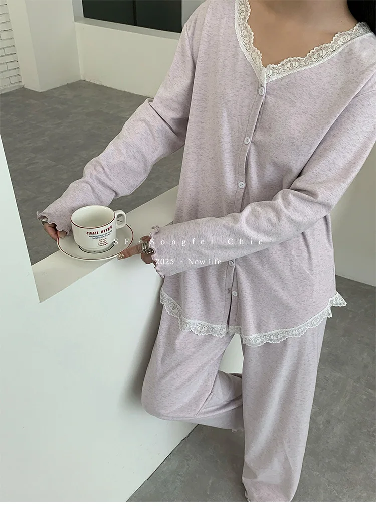 Koreanische Frauen Pyjama Neue Lounge Langarm Top Hose Zwei Stück Set Herbst Winter Nachtwäsche Weibliche Hause Tragen Conjuntos de pijama – Detail 27