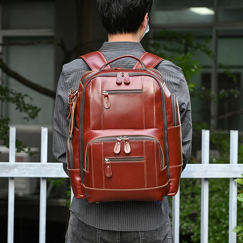 Leather College Backpack For Men