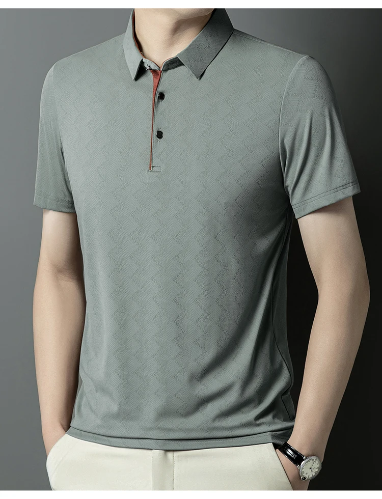 polo shirt men high quality summer new Ice silk Men's Short-sleeved polo shirt stripes business casual mens polo shirt 6XL 6748 20 Sa3d4c7014e96457585e0cd90656dda106