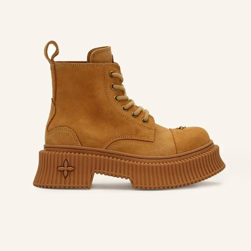 

Women's Desert Boots 2023 Autumn/Winter New Cowhide Mid-Calf Boots Short Boots Retro Motorcycle Boots Thick Sole Ankle Boots