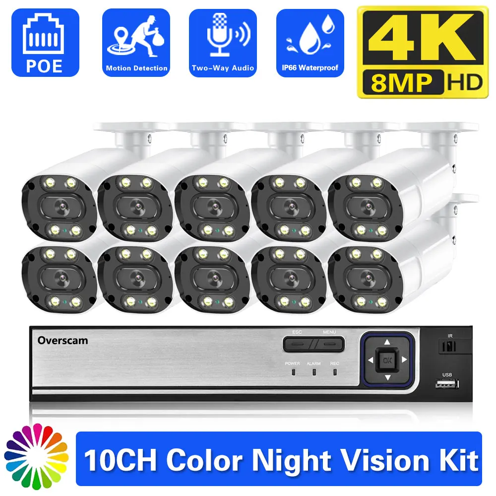 

8CH 4K 8MP POE Security Camera System Two Way Audio 8MP NVR Kit CCTV Outdoor IP Camera H.265 P2P Video Surveillance 10CH Set