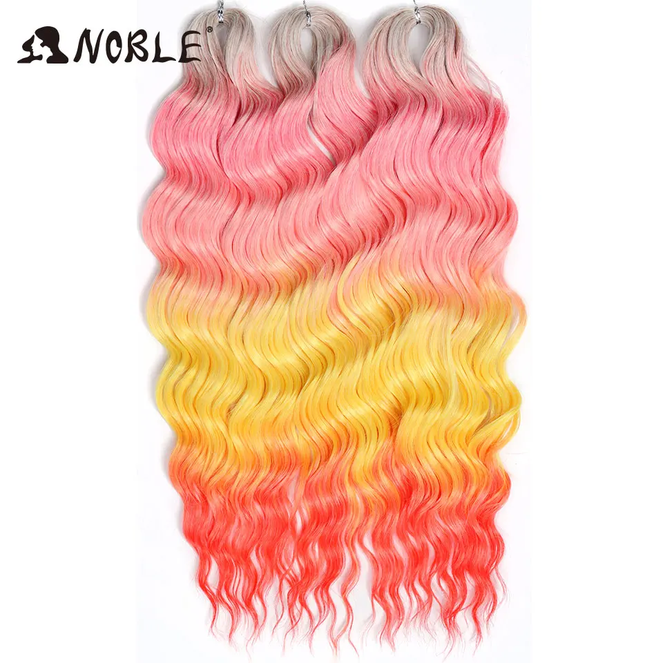 Noble 24 Inch Synthetic Hair Water Wave Braiding Hair Extensions Ombre Rainbow color Deep Wave Curl Twist Crochet Hair Extension