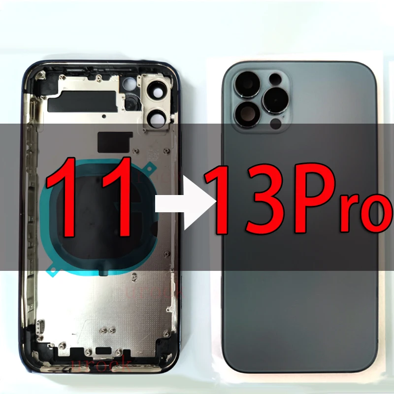 

Stainless Steel DIY for iPhone 11 like 13 Pro housing middle frame with Glass Chassis for 11 into 13Pro Backshell Replacement