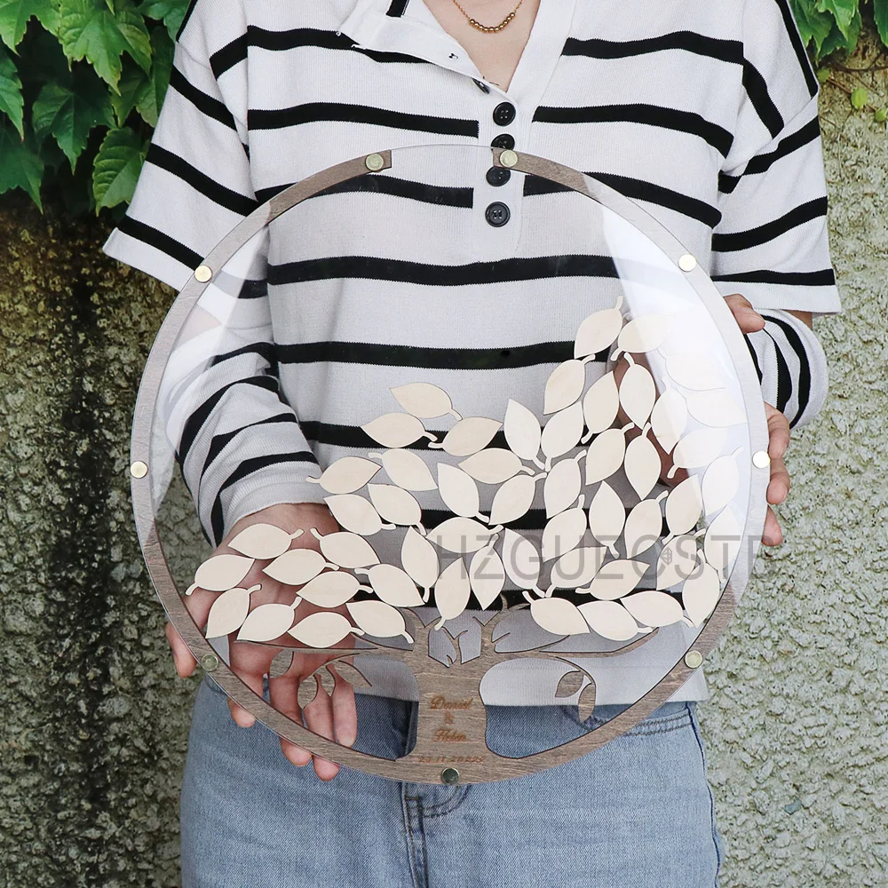 Personalized Wedding Guest Book Tree Leaves Alternative Drop Round Guestbook Wedding Reception 100Pcs Leafs