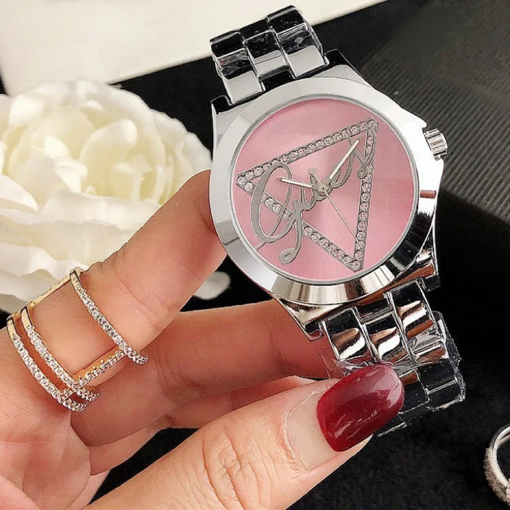 Men Women Quartz Watch for Couple Luxury Diamond Triangle Reloj Ladies Man Stainless Steel Sliver Gold New Clock Male Wristwatch