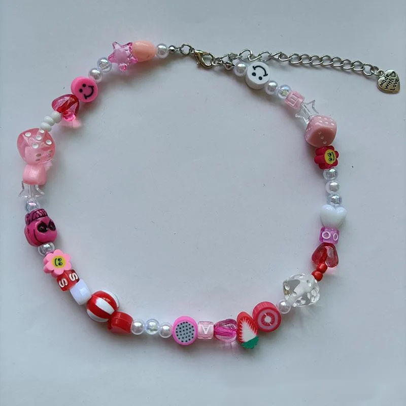 Hot Sale Halloween Skull Jewelry Soft Ceramic Smiling Face Butterfly Acrylic Dice Star Necklace_voghion.com