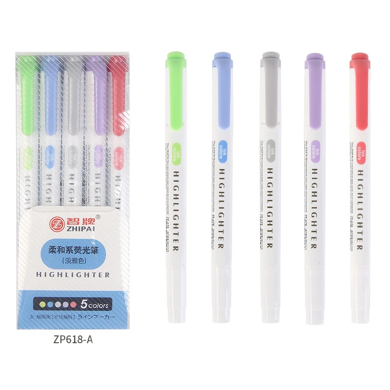 5 Colors/box Double Headed Highlighter Pen Set Fluorescent Markers Highlighters Pens Art Marker Japanese Cute Kawaii Stationery