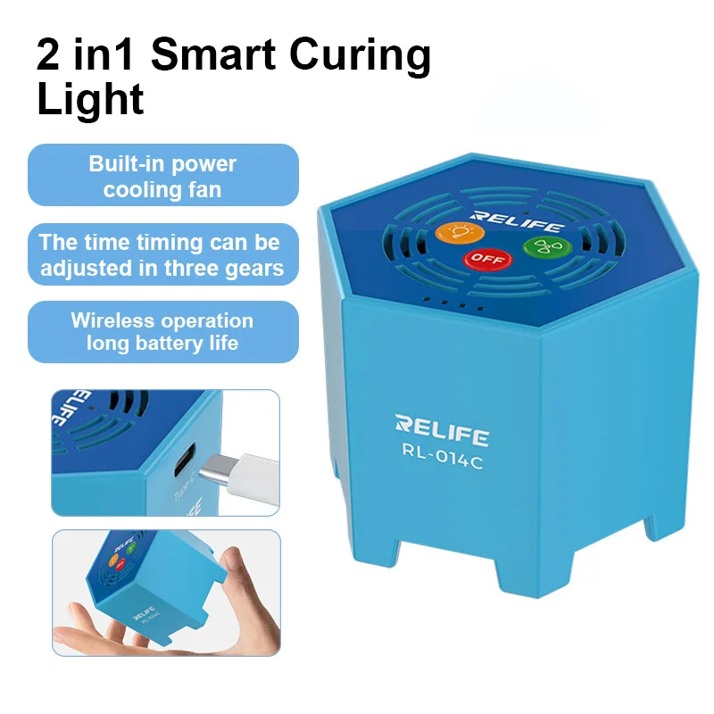 

RELIFE RL-014C Smart Curing Light Cooling Fan and UV Curing 2in1 for Motherboard Repair Rechargeable Lamp Three Gear Adjustment