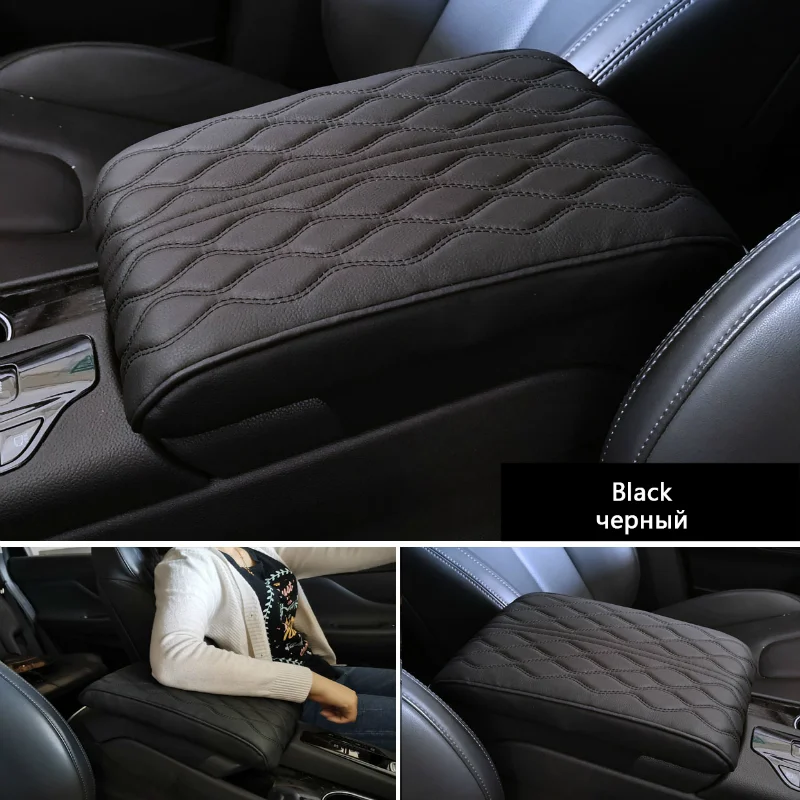 

PU Leather Car Armrest Pad Cover Universal Center Console Wave Embroider Auto Seat Armrests Box Protection Cushion Hand Supports