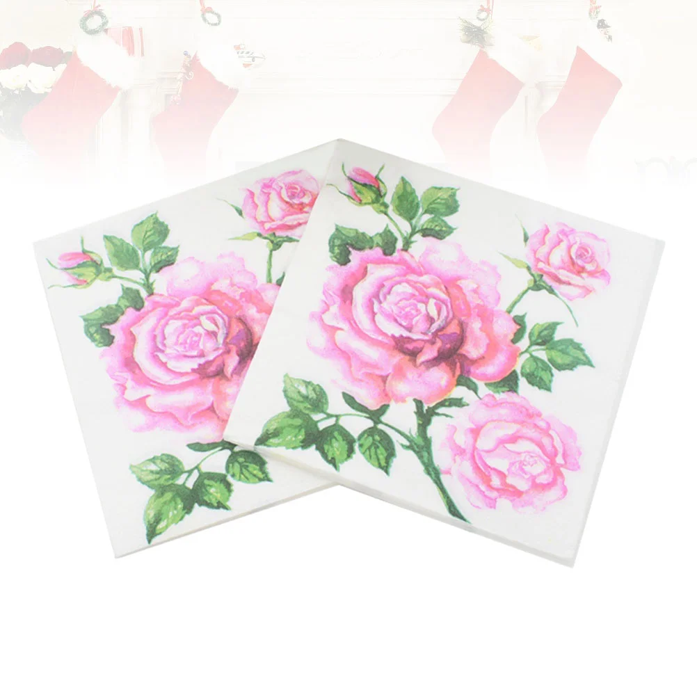 20 Sheets Decoupage Napkins Paper Tissue Disposable Decorative Rose Printed Floral Flowers Decoration